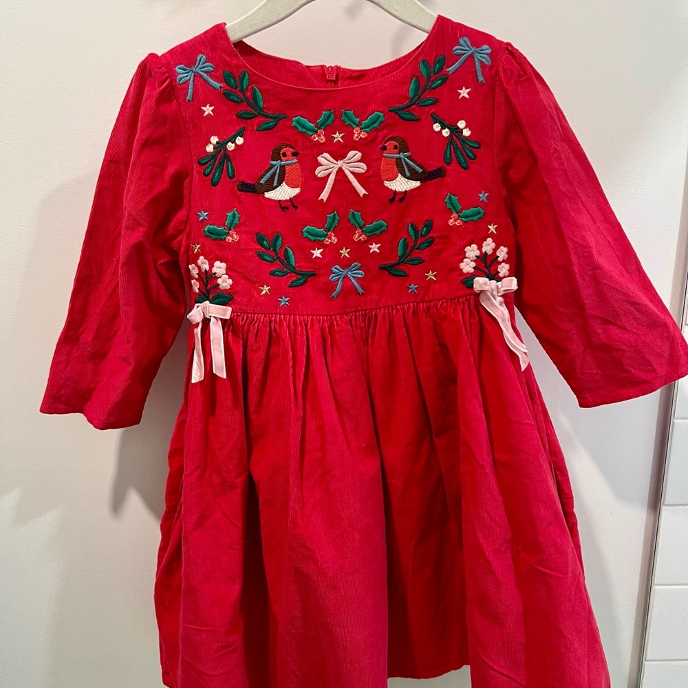 Red Embroidered Dress with Birds